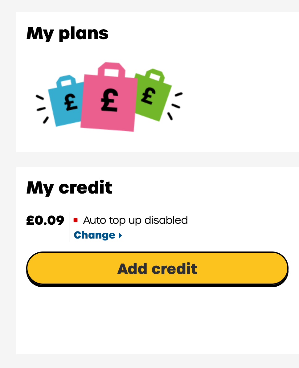 GiffGaff 余额 0.09